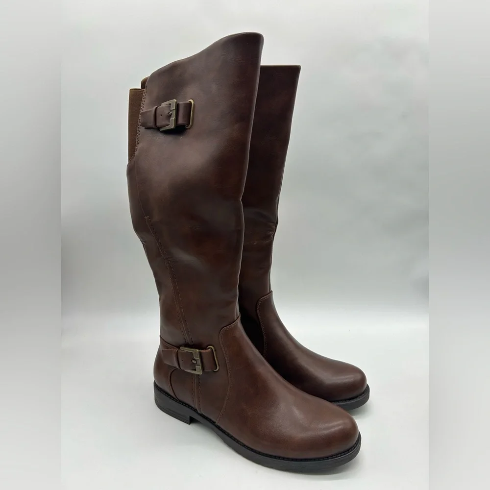 Baretraps Carmen Vegan Knee-High Riding Boots Brown Size 6.5 New With Box